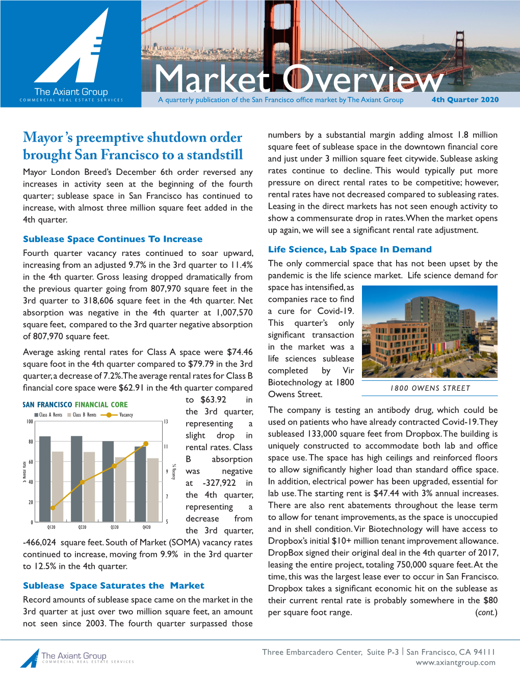 Market Overview a Quarterly Publication of the San Francisco Office Market by the Axiant Group 4Th Quarter 2020