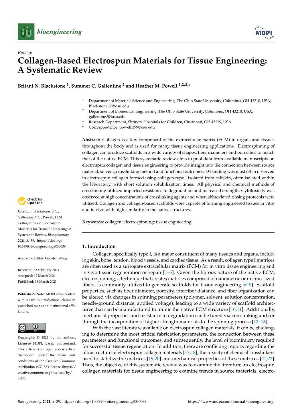 Collagen-Based Electrospun Materials for Tissue Engineering: a Systematic Review