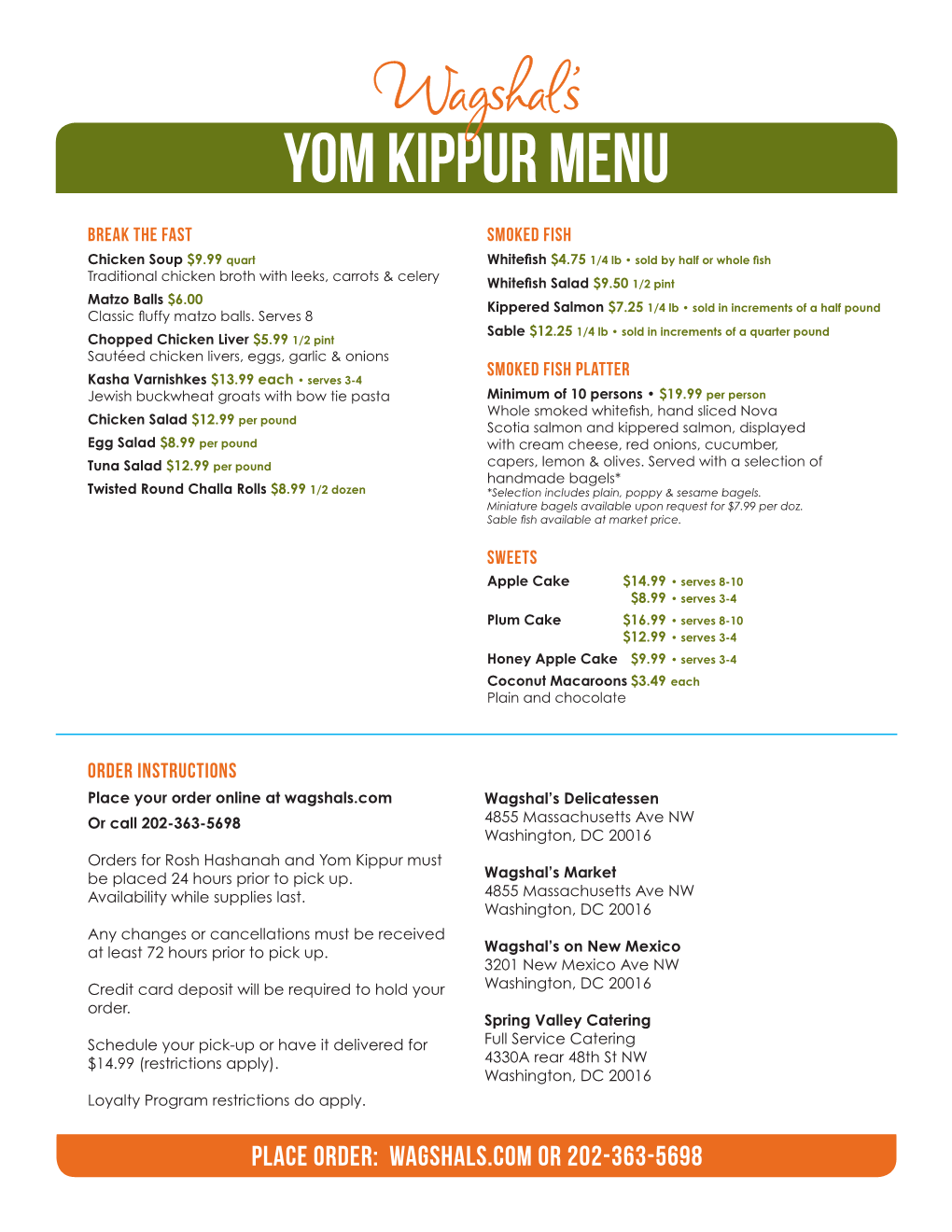 Yom Kippur Menu