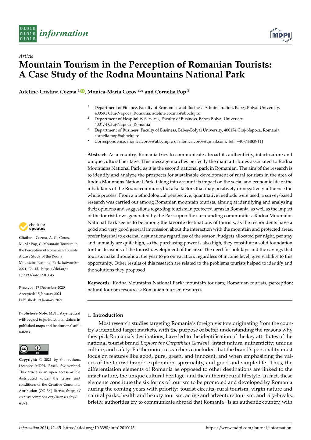 A Case Study of the Rodna Mountains National Park