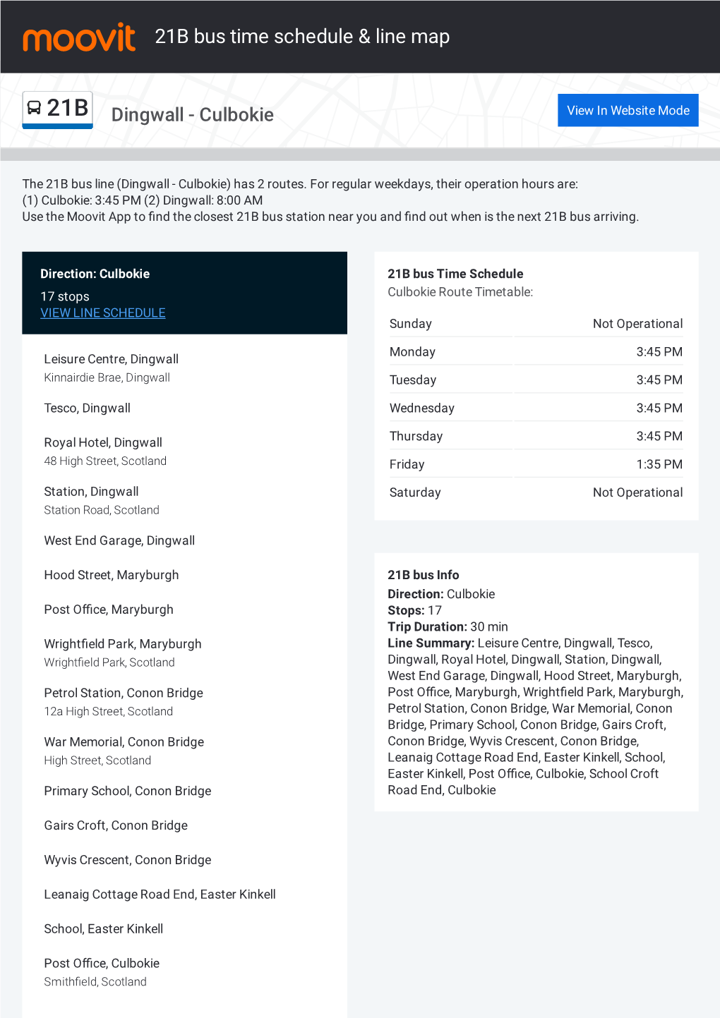 21B Bus Time Schedule & Line Route