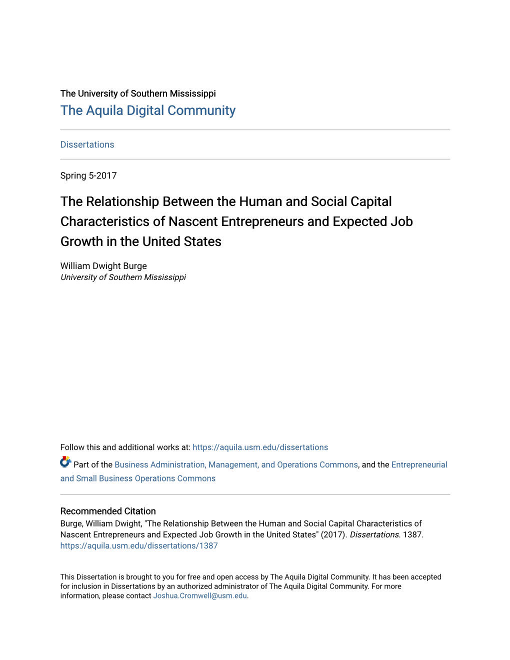 The Relationship Between the Human and Social Capital Characteristics of Nascent Entrepreneurs and Expected Job Growth in the United States