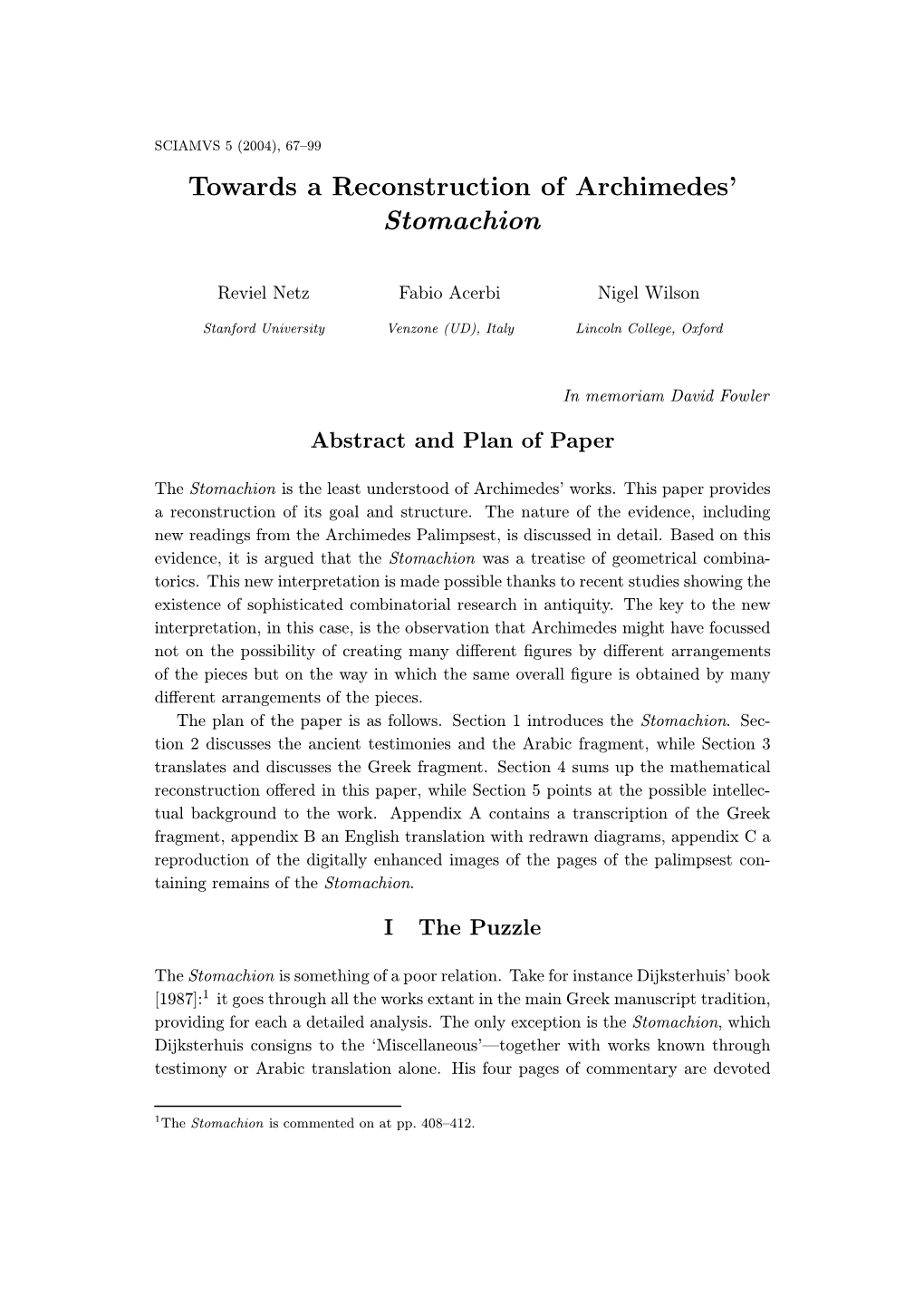 Towards a Reconstruction of Archimedes' Stomachion