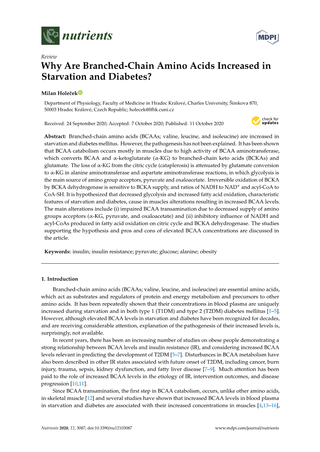 Why Are Branched-Chain Amino Acids Increased in Starvation and Diabetes?