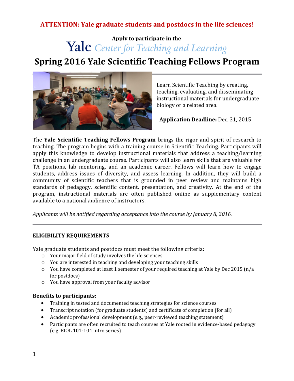 ATTENTION: Yale Graduate Students and Postdocs in the Life Sciences!