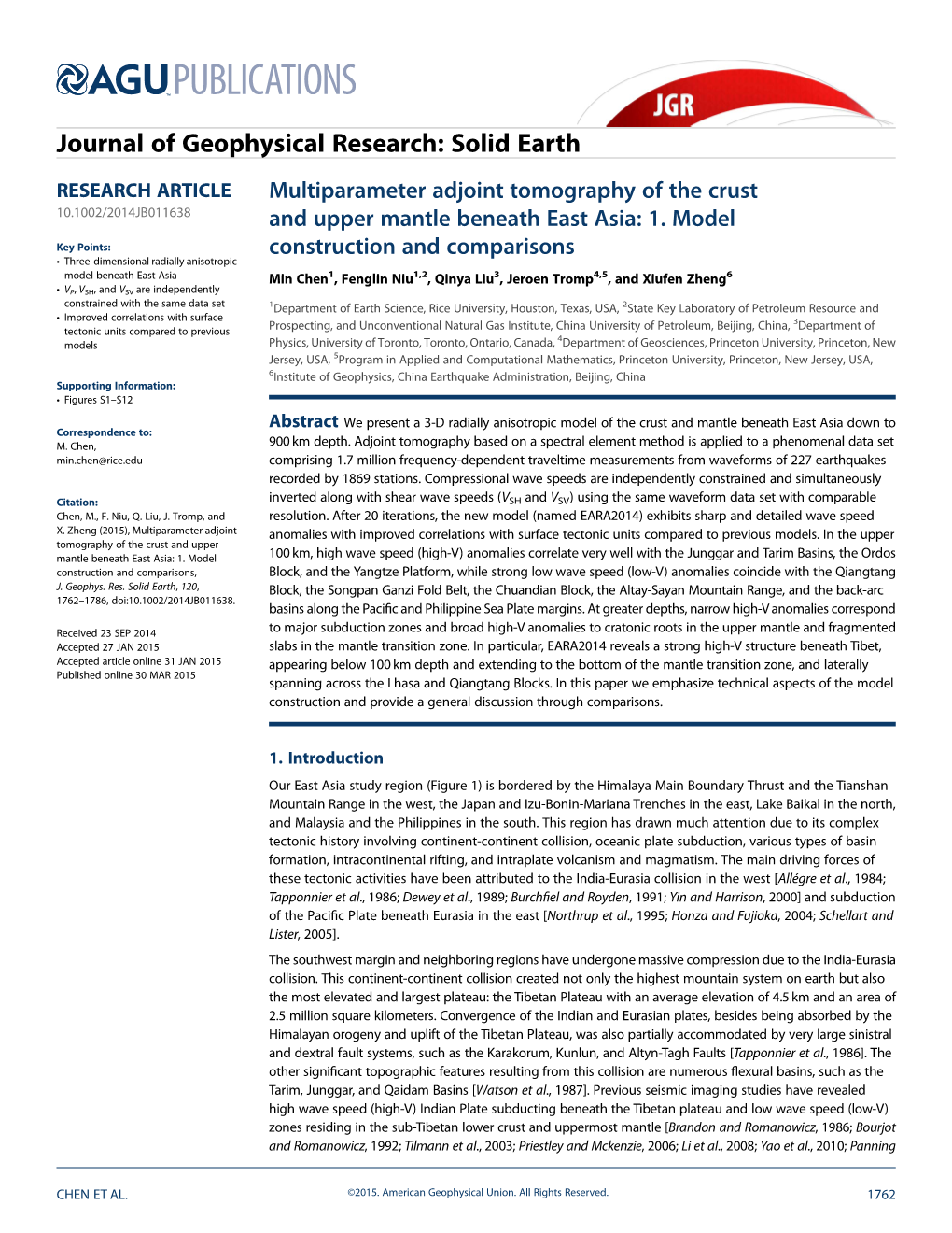 Multiparameter Adjoint Tomography of the Crust and Upper Mantle Beneath East Asia: 1. Model Construction and Comparisons