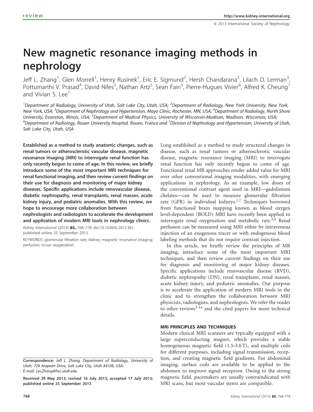 New Magnetic Resonance Imaging Methods in Nephrology Jeff L