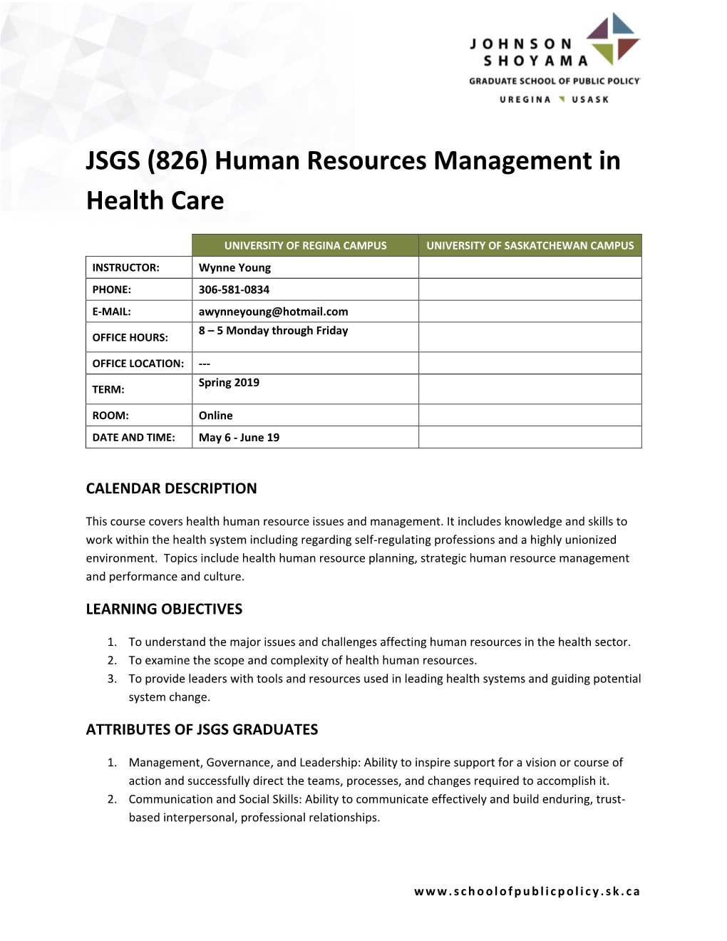 JSGS (826) Human Resources Management in Health Care