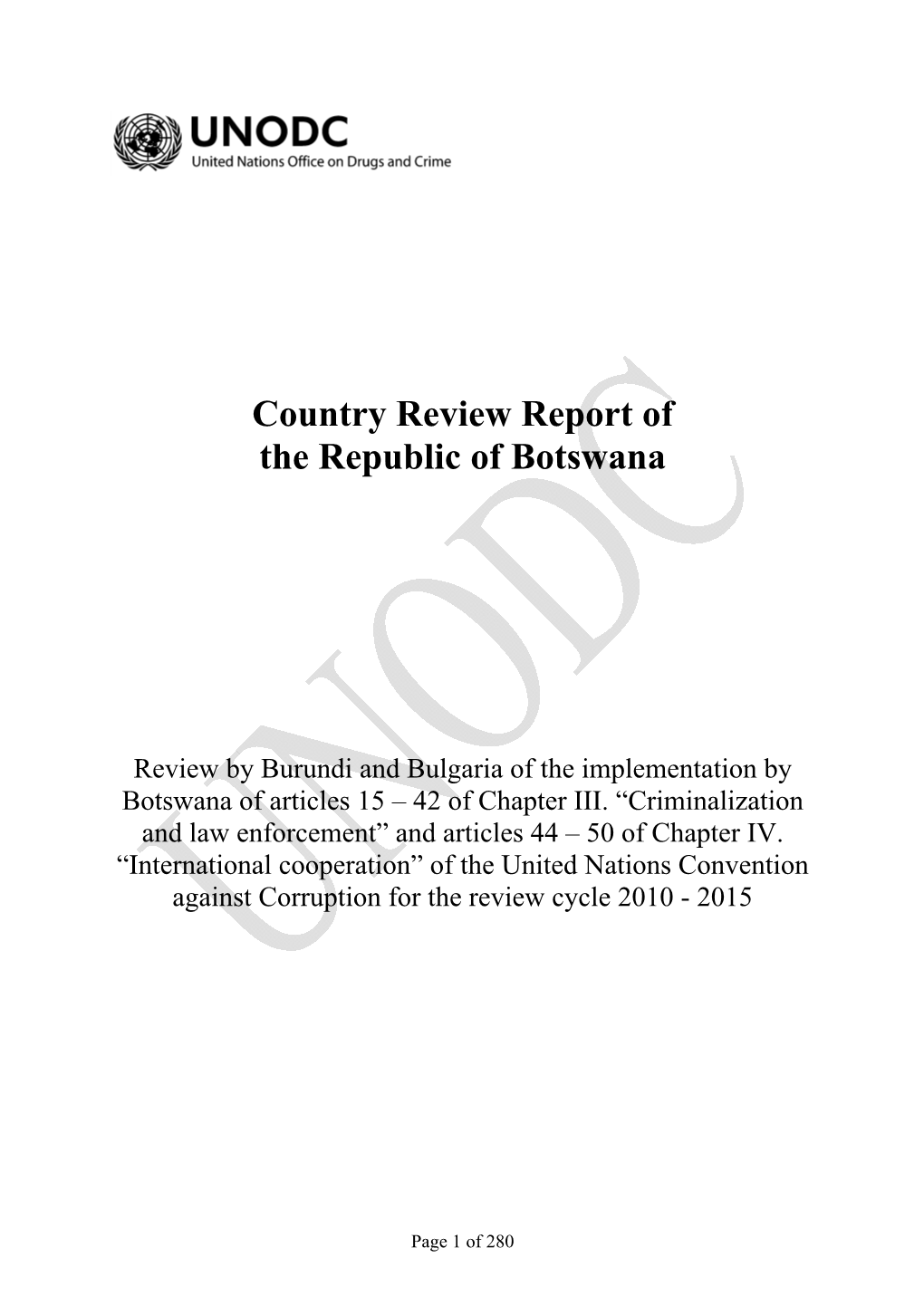 Country Review Report of the Republic of Botswana