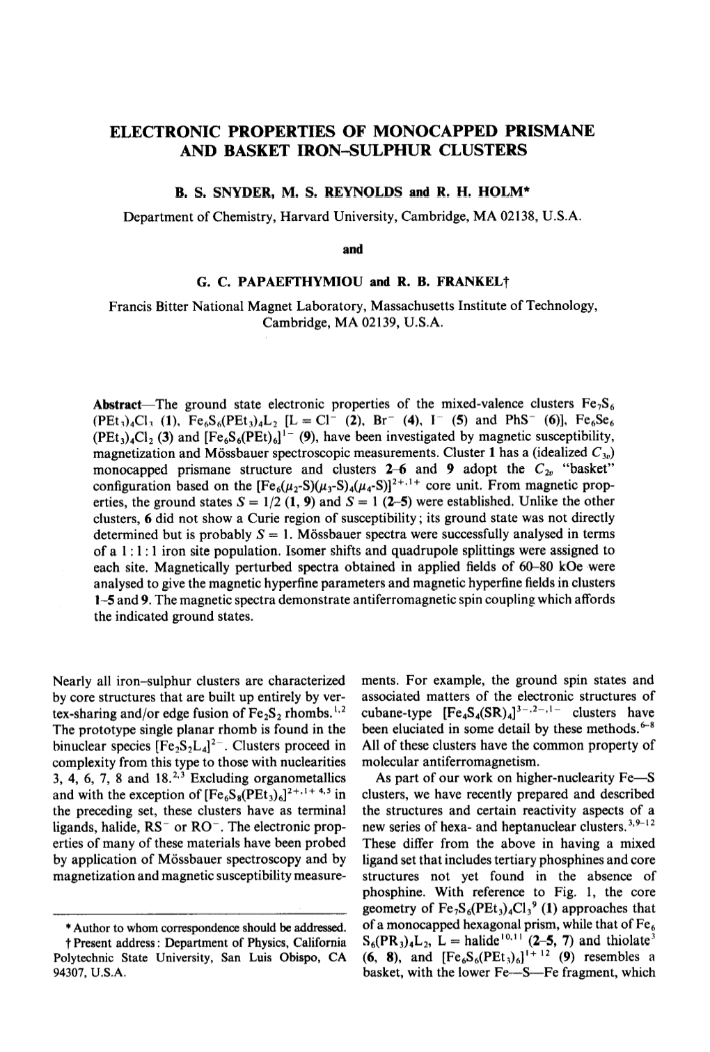 Electronic Properties of Monocapped Prismane and Basket Iron-Sulphur