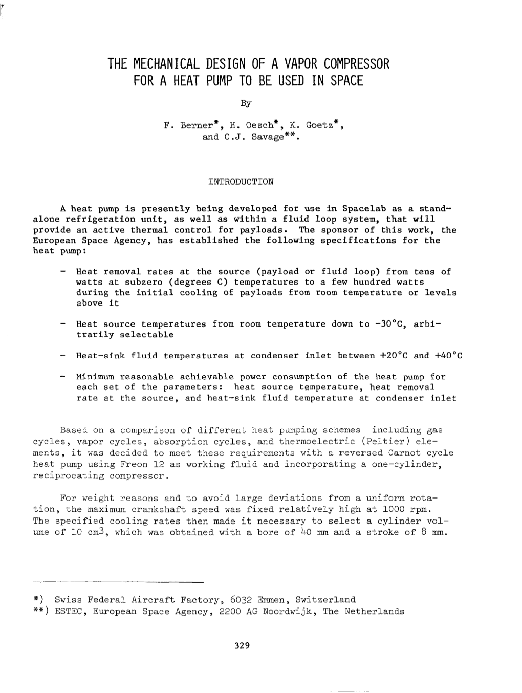 The Mechanical Design of a Vapor Compressor for A