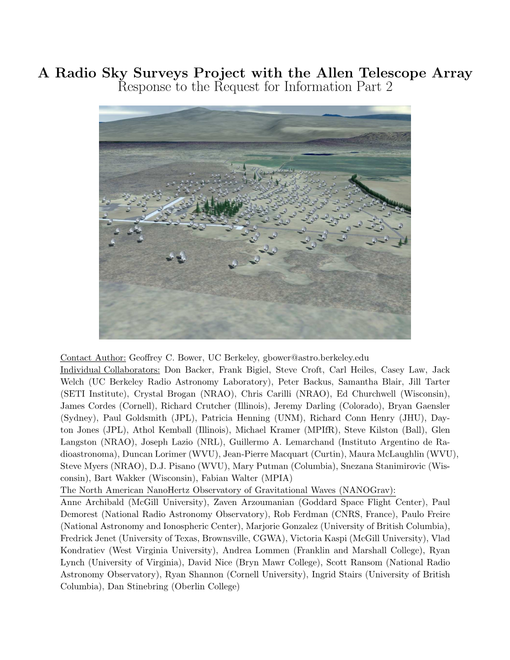 A Radio Sky Surveys Project with the Allen Telescope Array Response to the Request for Information Part 2