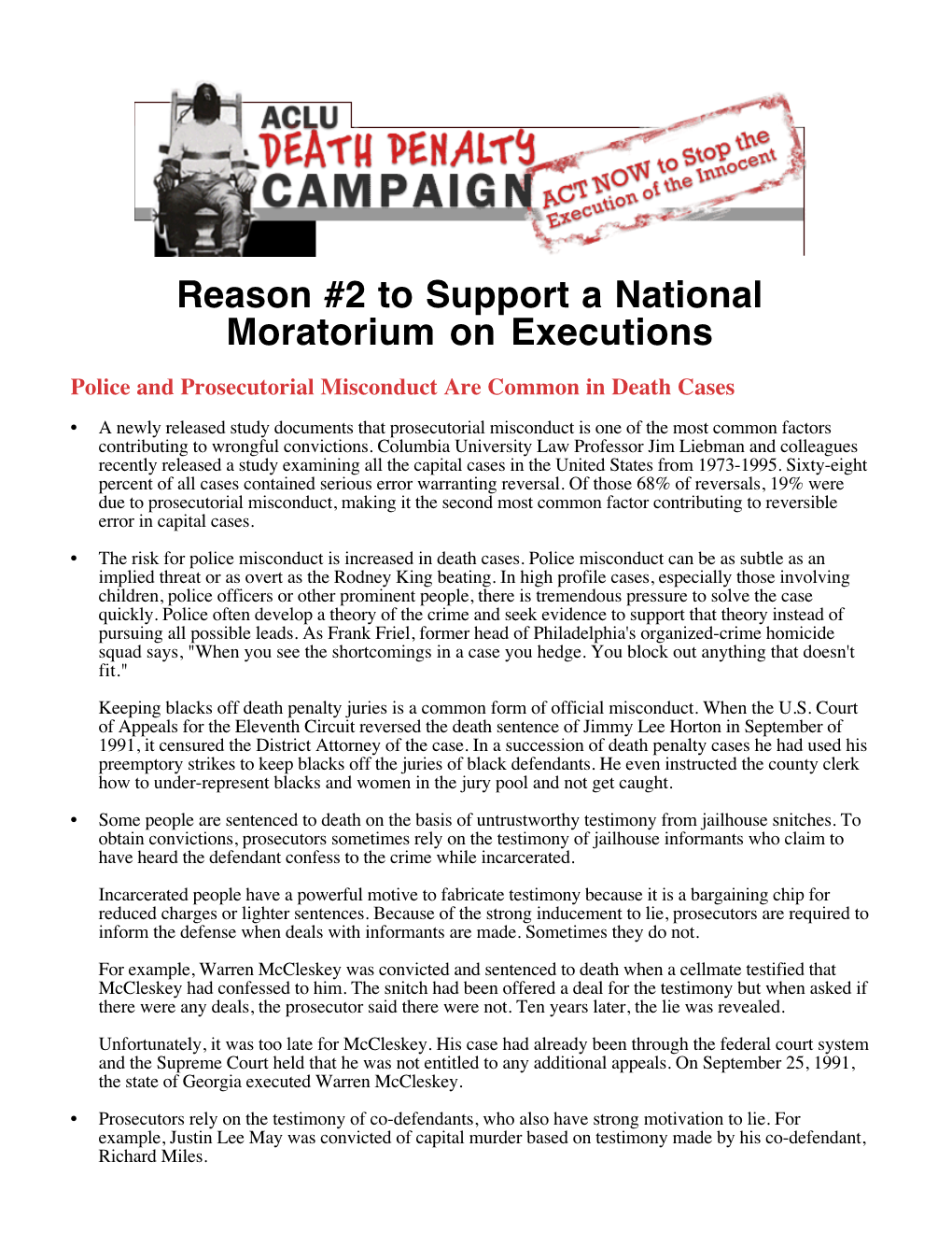 Reason #2 to Support a National Moratorium on Executions Police