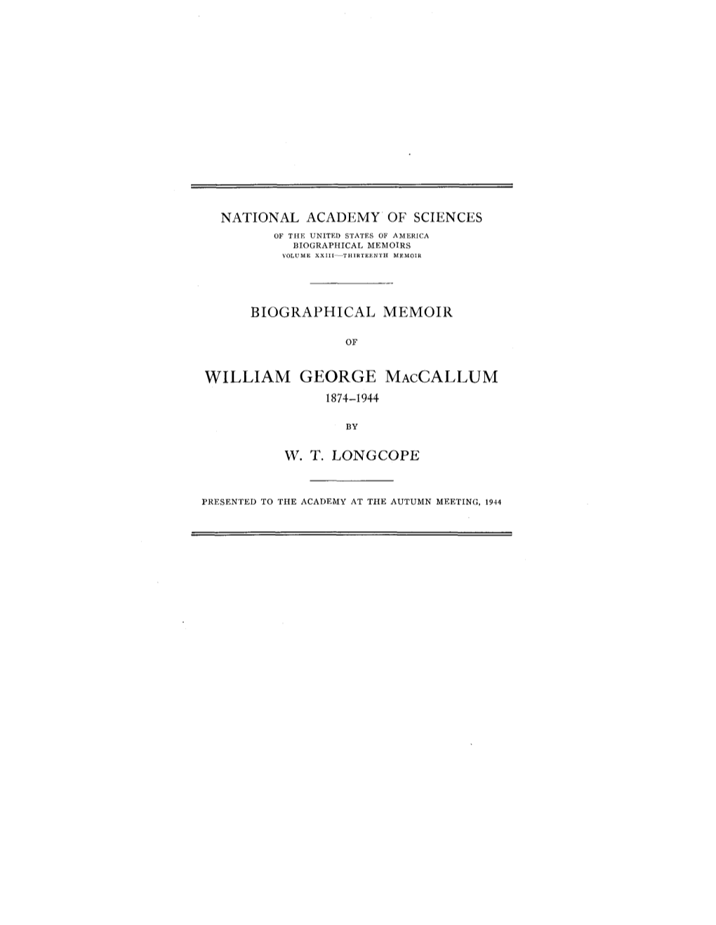 William George Maccallum 1874-1944