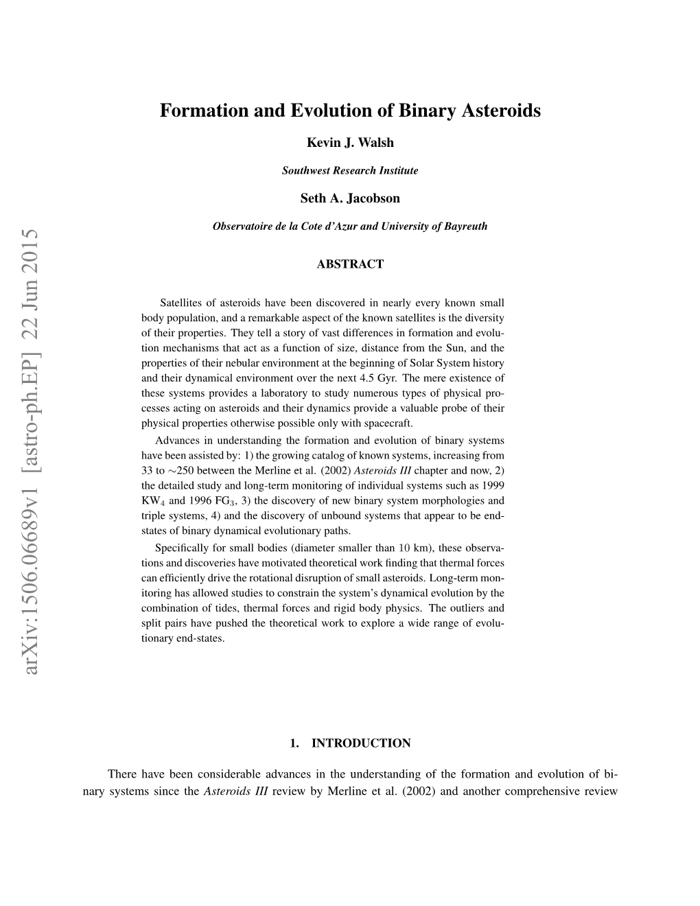 Formation and Evolution of Binary Asteroids