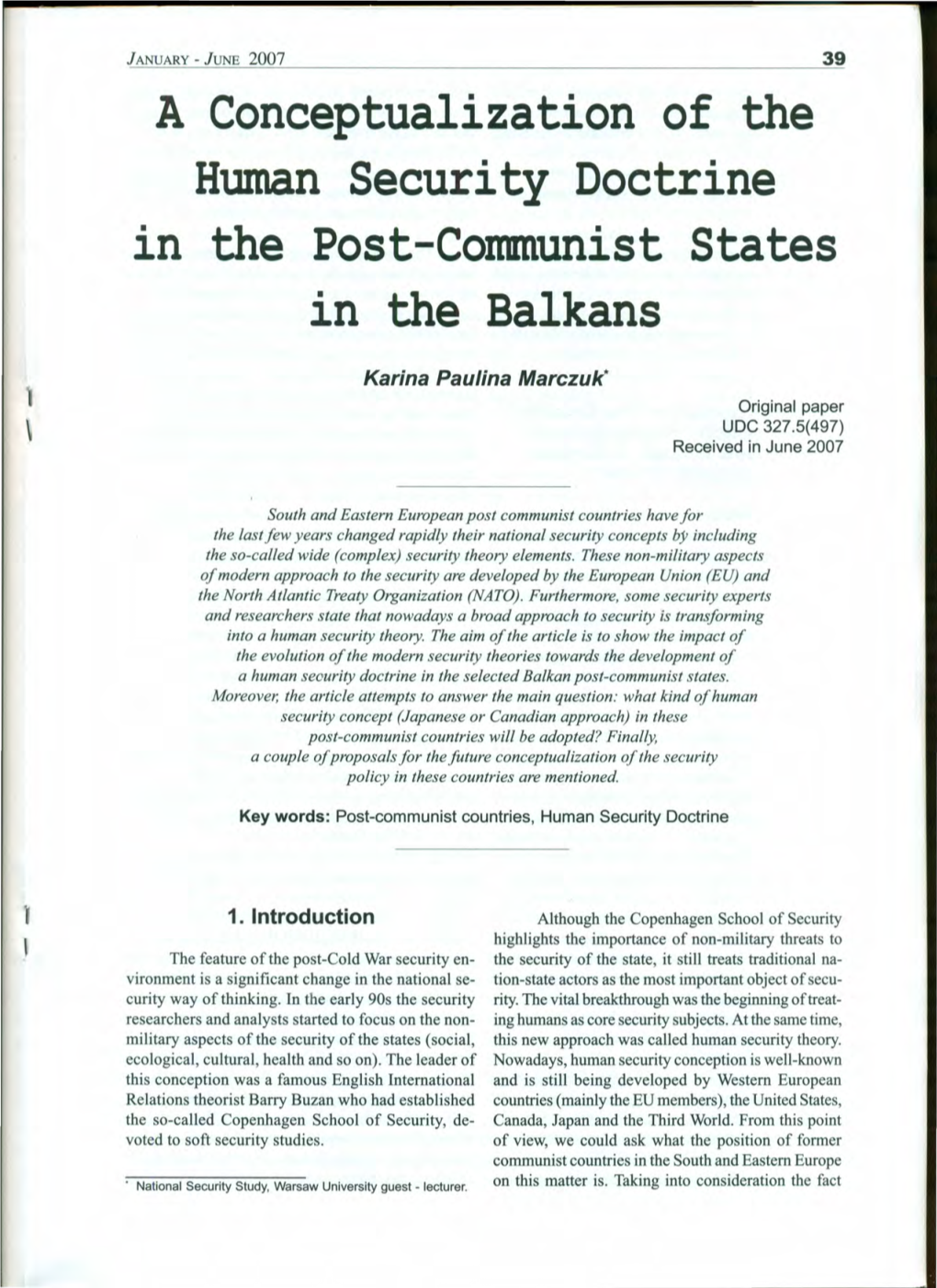 A Conceptualization Human Security Doctrine Post-Communist States 1N