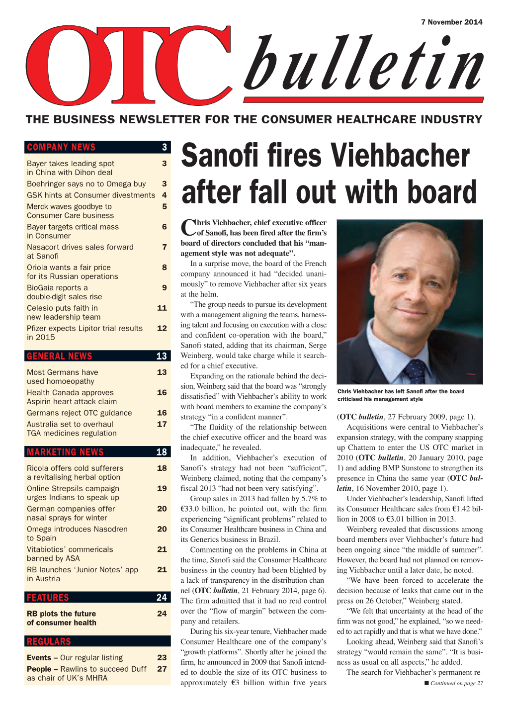 Sanofi Fires Viehbacher After Fall out with Board