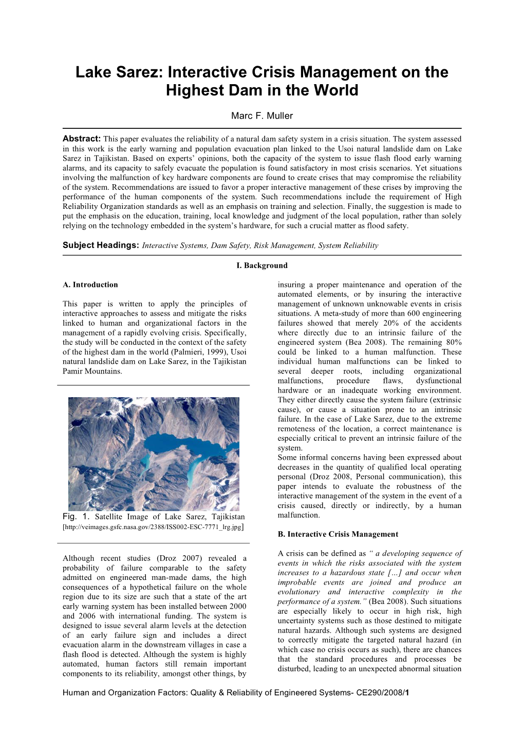 Lake Sarez: Interactive Crisis Management on the Highest Dam in the World