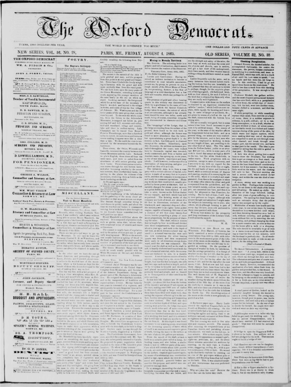 THE OXFORD DEMOCRAT I* O K Forcibly Recalling Ihr Trom T H V Following Bry- Viaiog Ia Nevada •E* Ik M4 Mfrtt Territory «N-N*K of Tk* Mia*