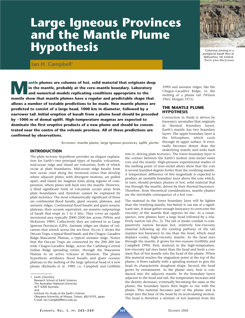 Large Igneous Provinces and the Mantle Plume Hypothesis