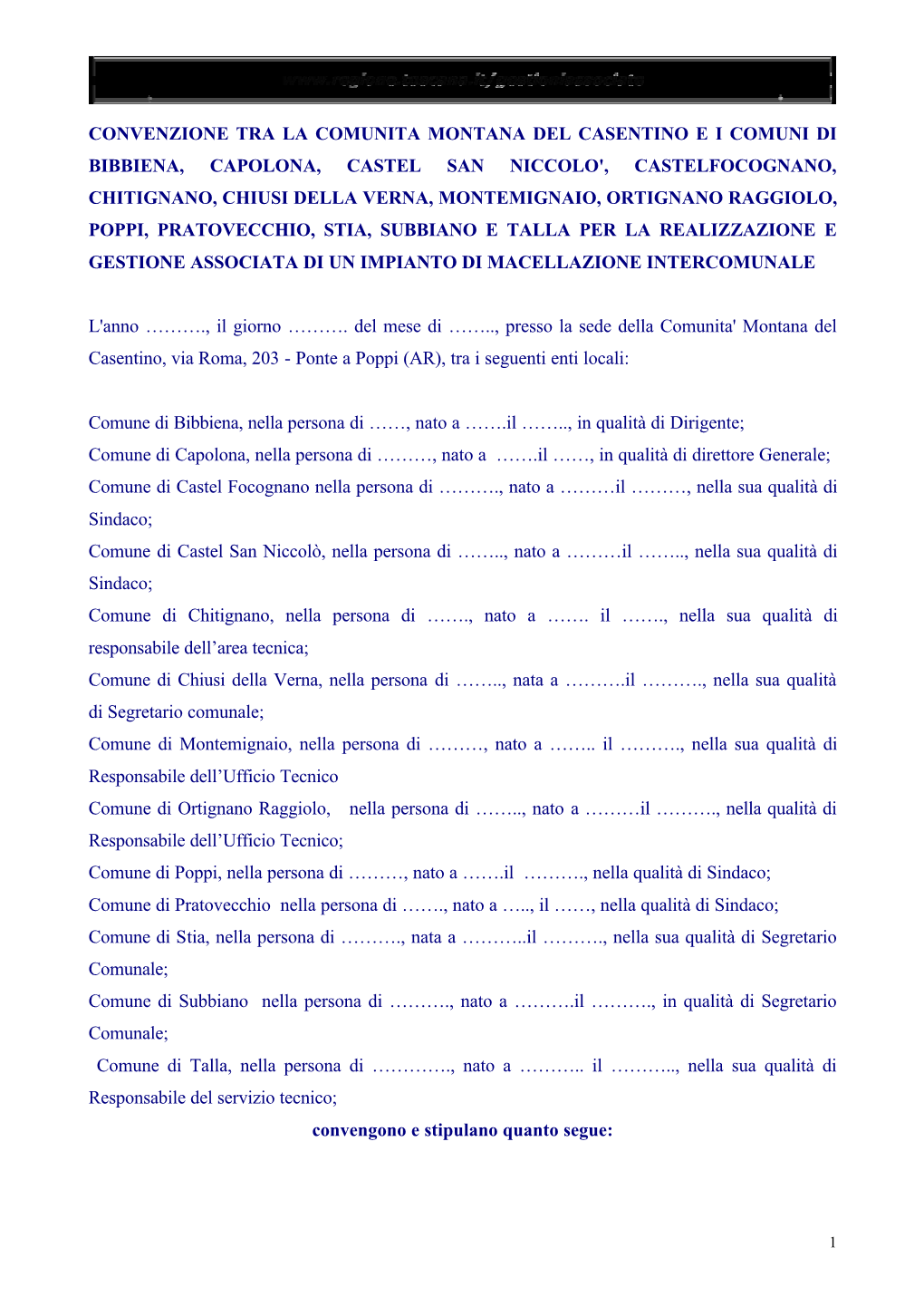 Convenzione Tra La Comunita Montana Del Casentino E I