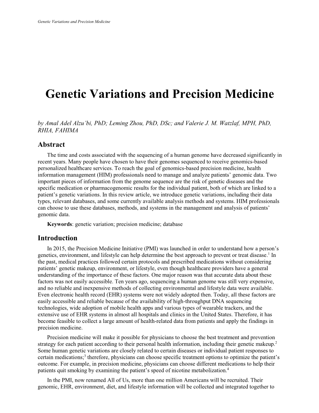 Genetic Variations and Precision Medicine