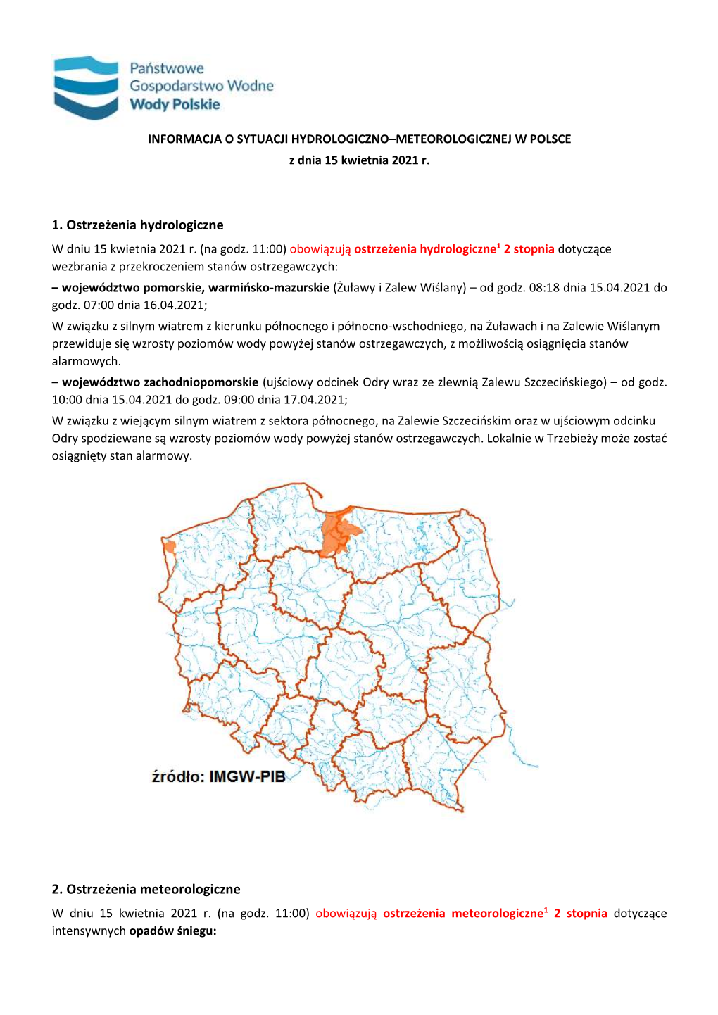 Sytuacja Hydrologiczna 15.04.2021