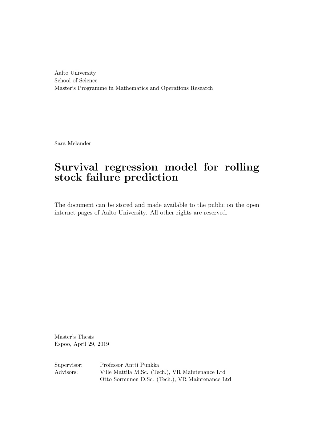 Survival Regression Model for Rolling Stock Failure Prediction