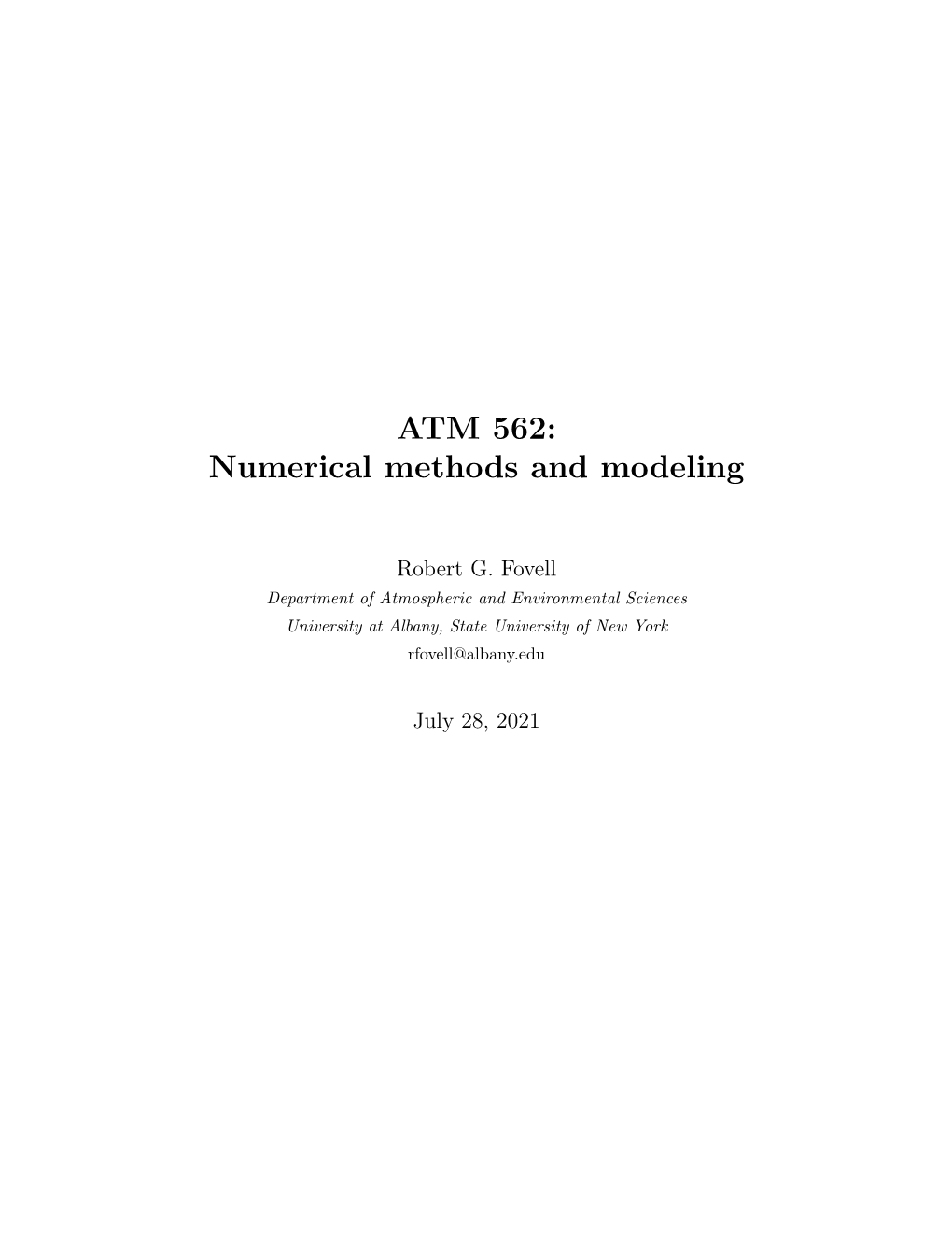 ATM 562: Numerical Methods and Modeling