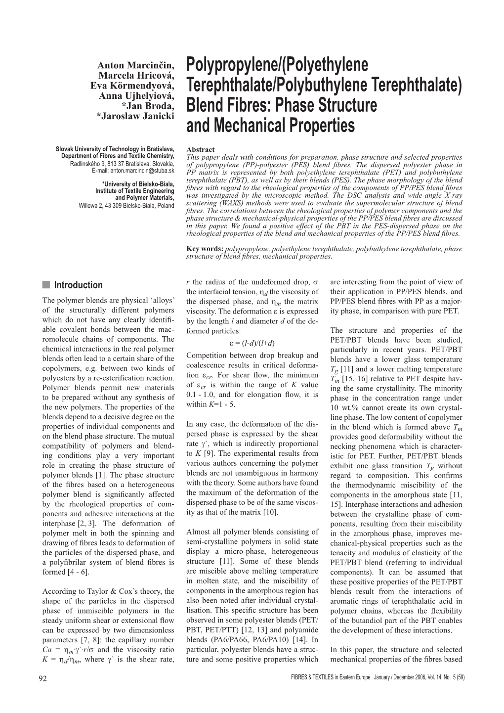 Blend Fibres: Phase Structure and Mechanical Properties