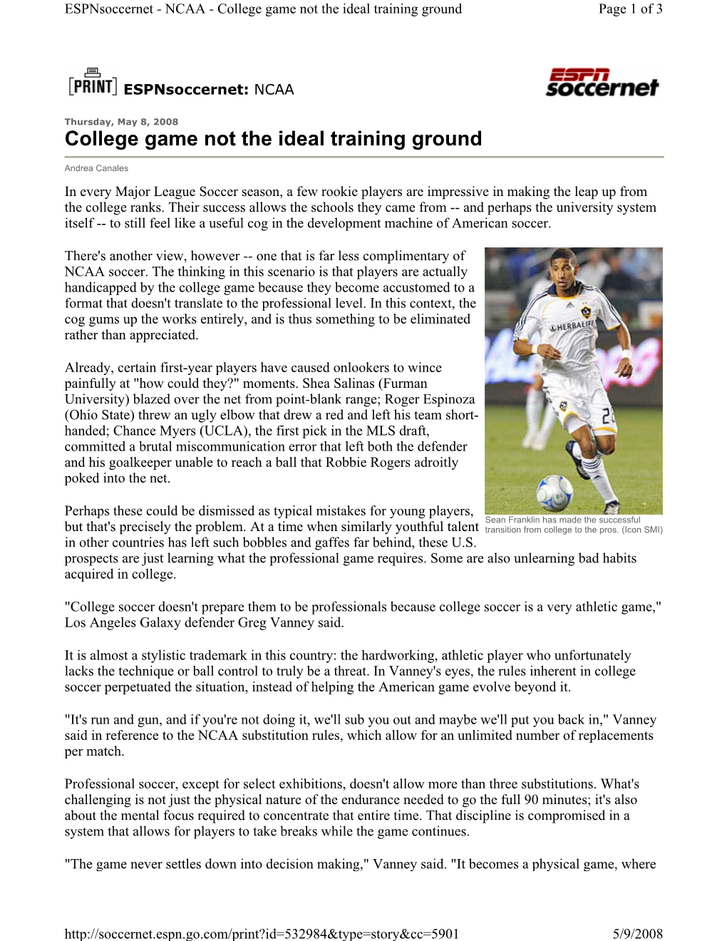 College Game Not the Ideal Training Ground Page 1 of 3