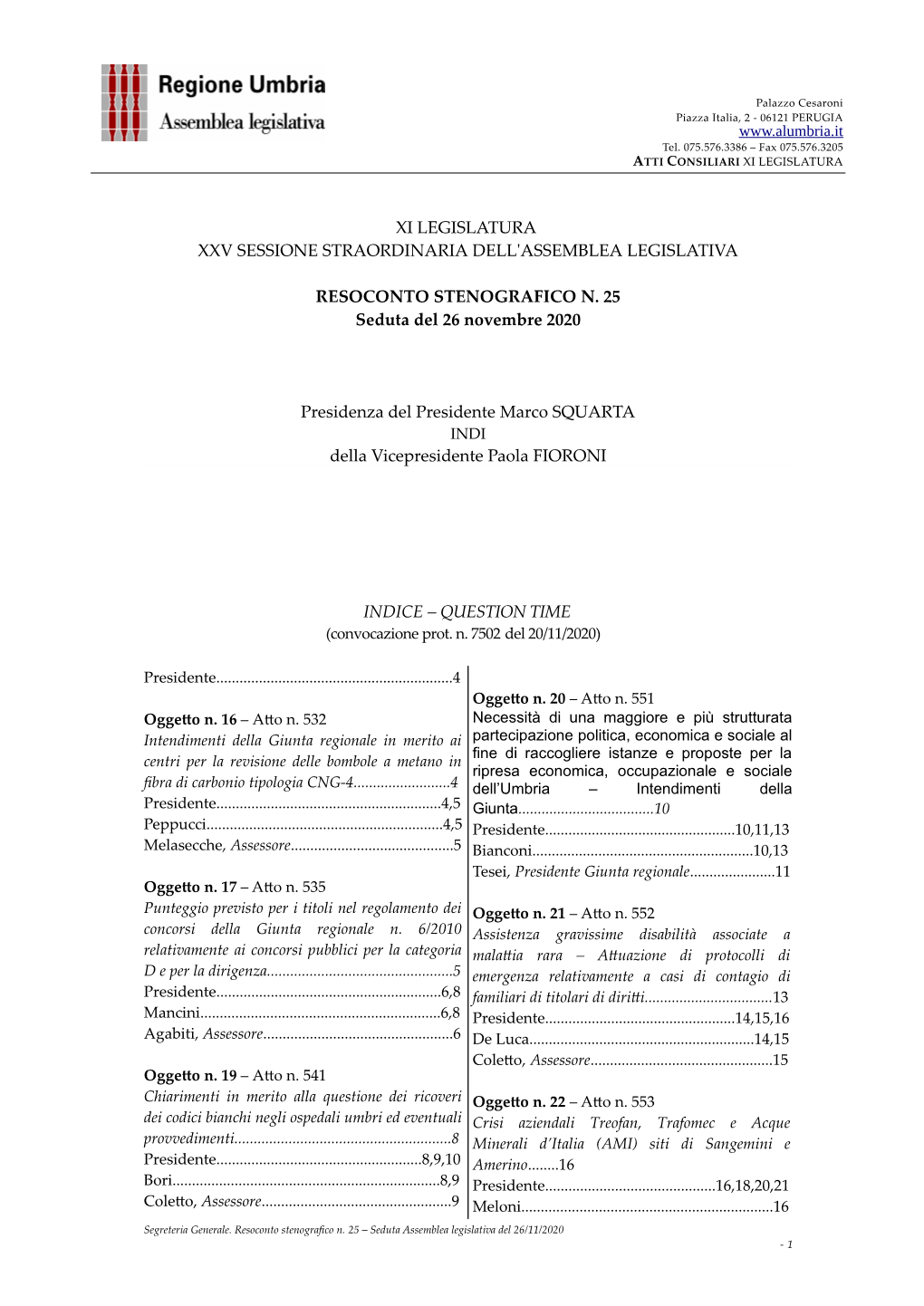 Xi Legislatura Xxv Sessione Straordinaria Dell'assemblea Legislativa