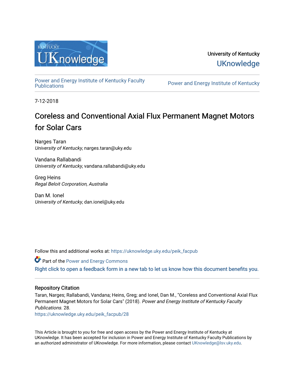 Coreless and Conventional Axial Flux Permanent Magnet Motors for Solar Cars