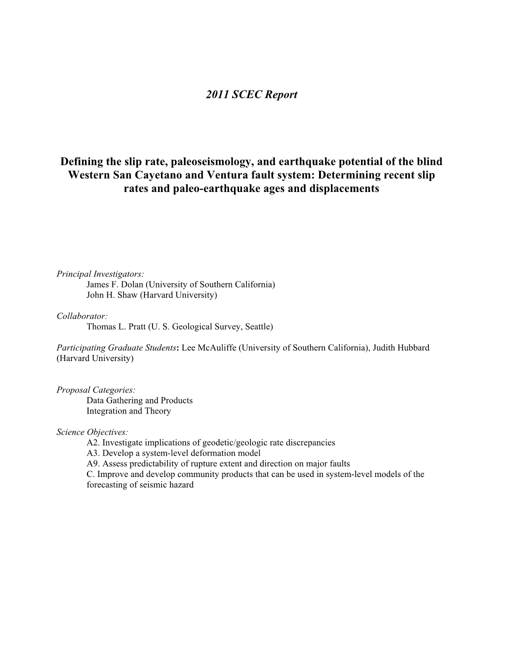 Characterization of Western San Cayetano Fault