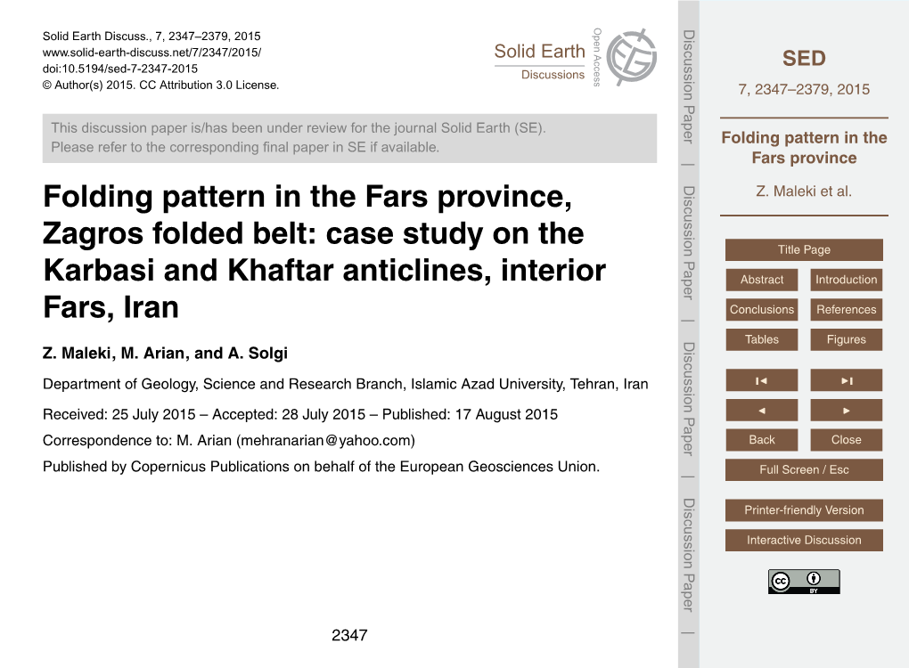 Folding Pattern in the Fars Province, Z