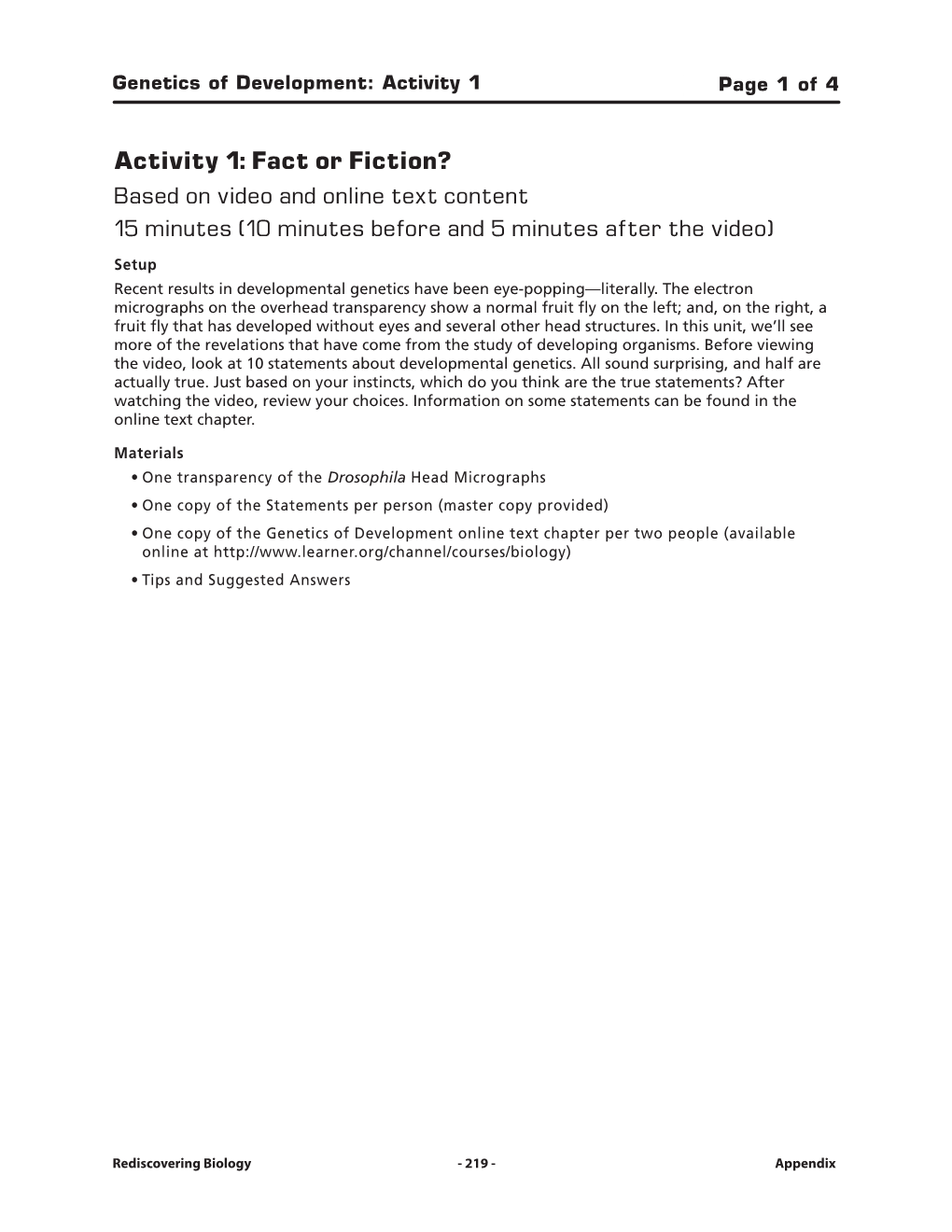 Genetics of Development: Activity 1 Page 1 of 4