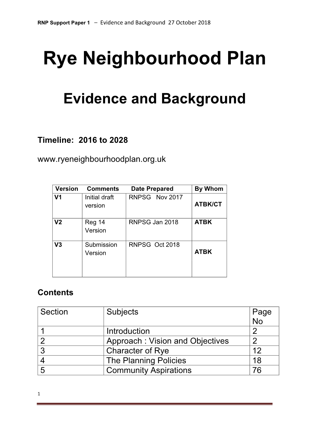 Rye NP – Evidence and Background (Oct 2018) (Pdf)