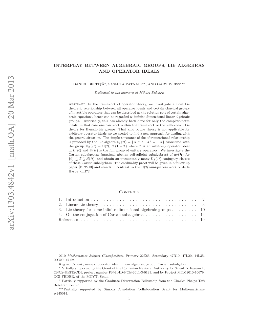 Interplay Between Algebraic Groups, Lie Algebras and Operator Ideals