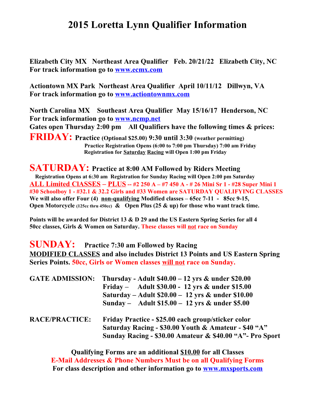 Loretta Lynn Qualifier Information