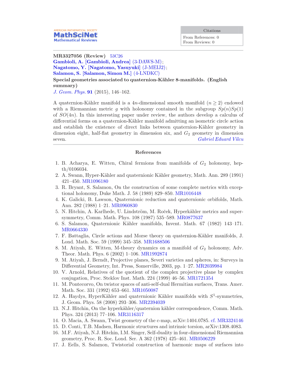 J. Geom. Phys. 91 (2015), 146–162. a Quaternion-Kähler Manifold Is a 4N