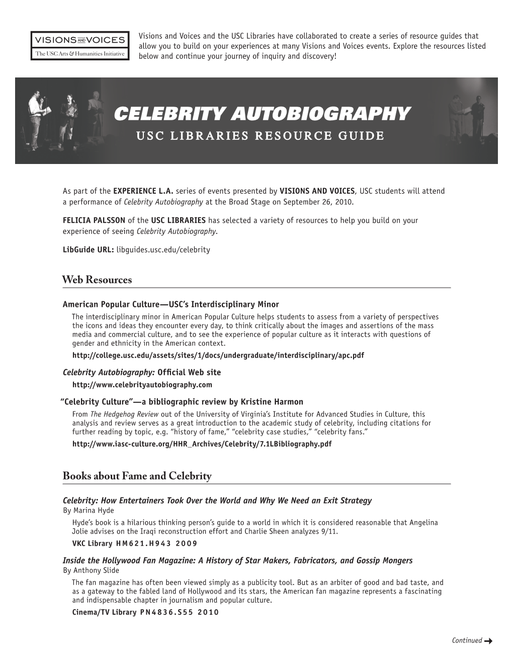 Celebrity Autobiography Usc Libraries Resource Guide