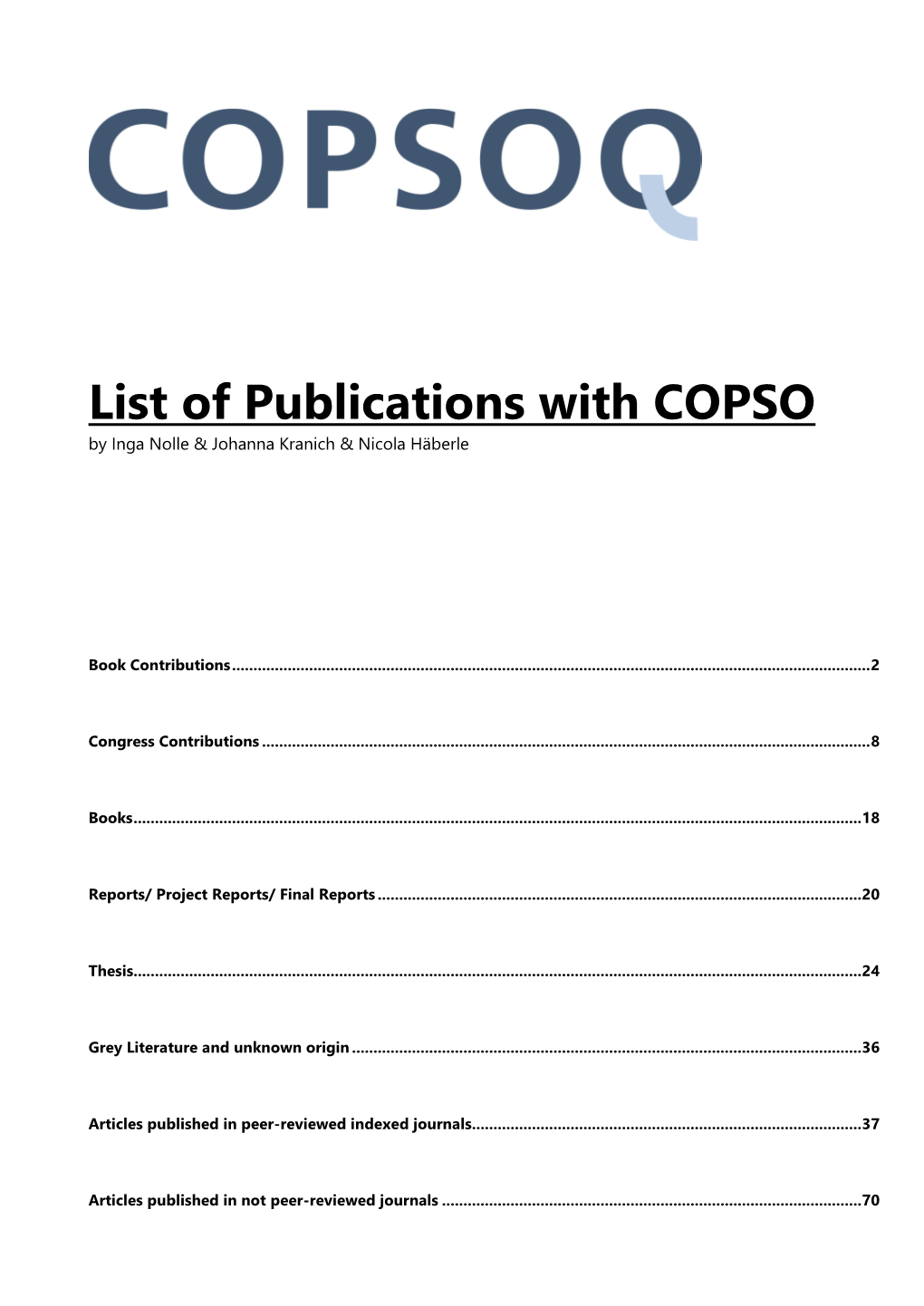 List of COPSOQ Publications