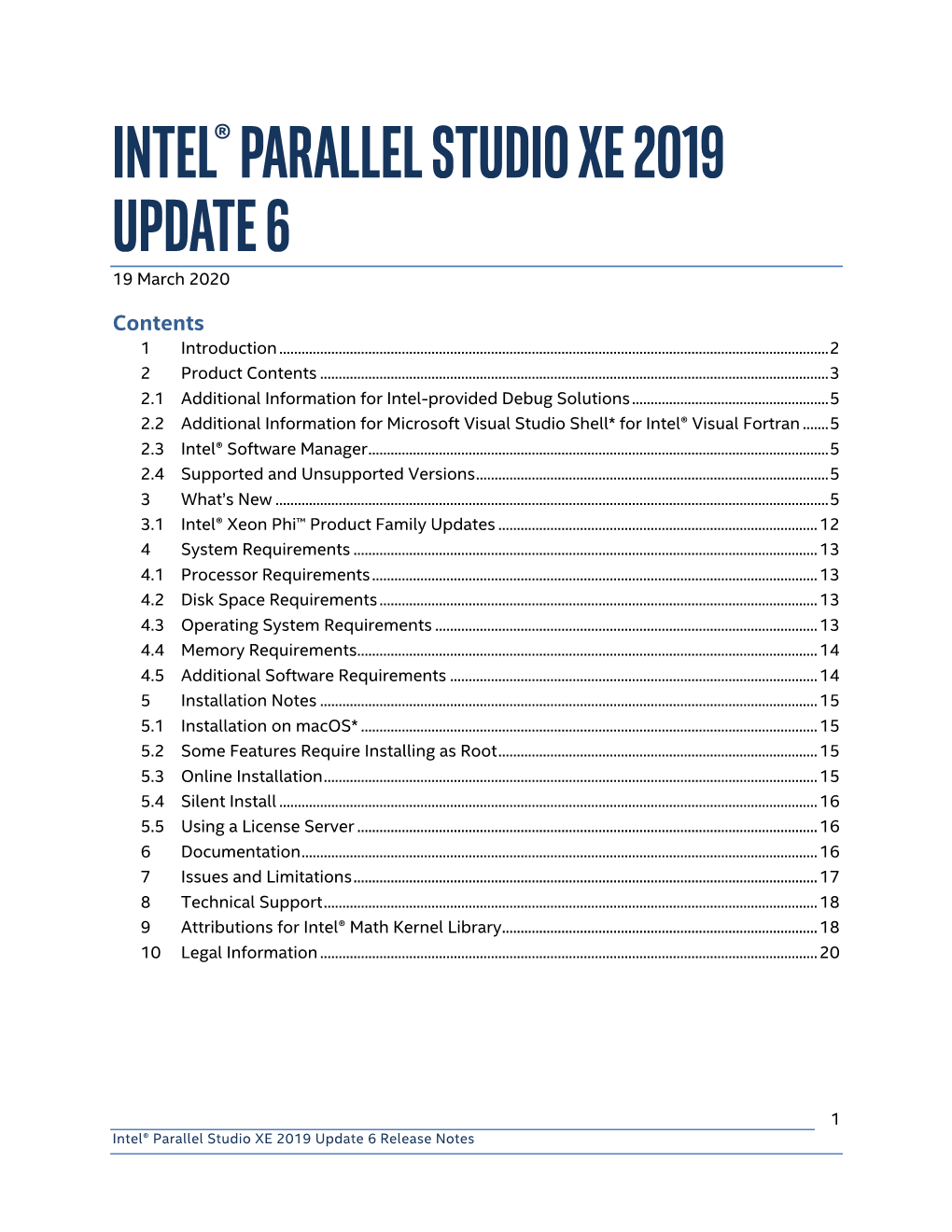 INTEL® PARALLEL STUDIO XE 2019 UPDATE 6 19 March 2020