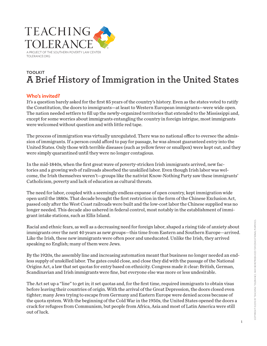 A Brief History of Immigration in the United States