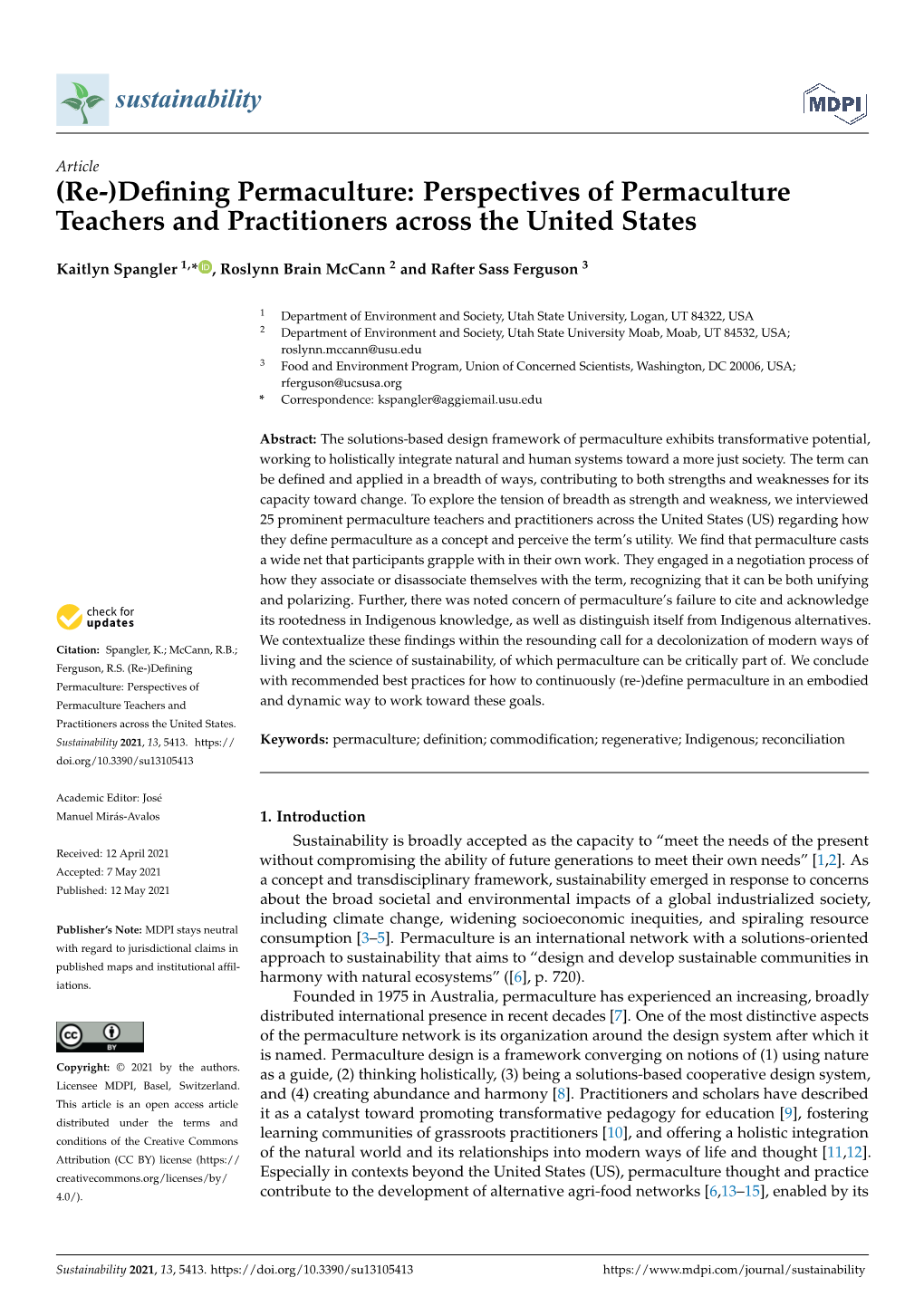 Perspectives of Permaculture Teachers and Practitioners Across the United States