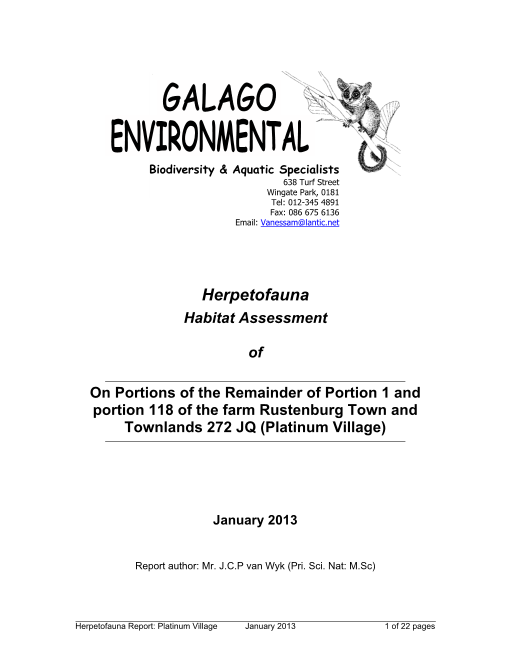 Herpetofauna Habitat Assessment