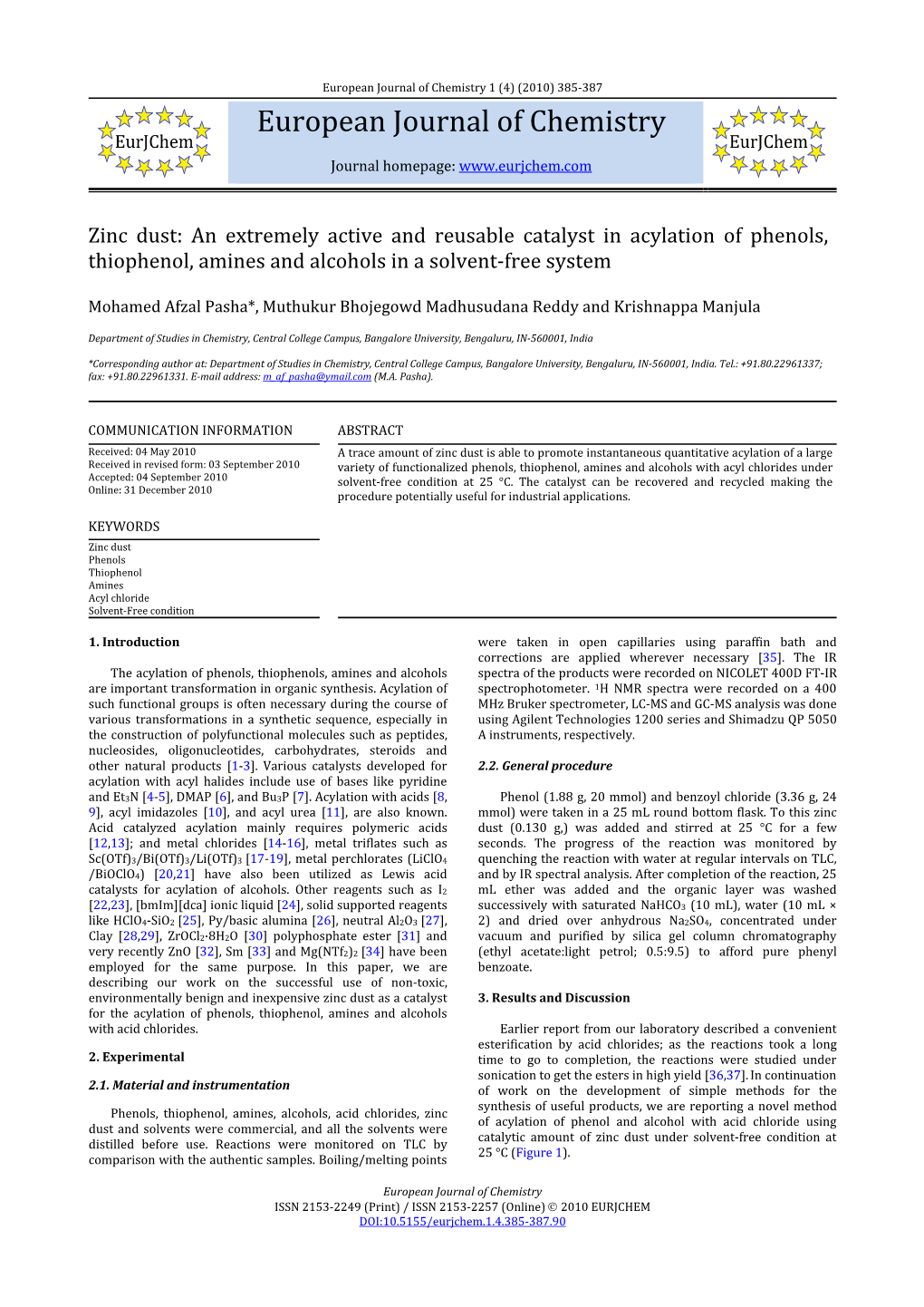 European Journal of Chemistry 1 (4) (2010) 385‐387