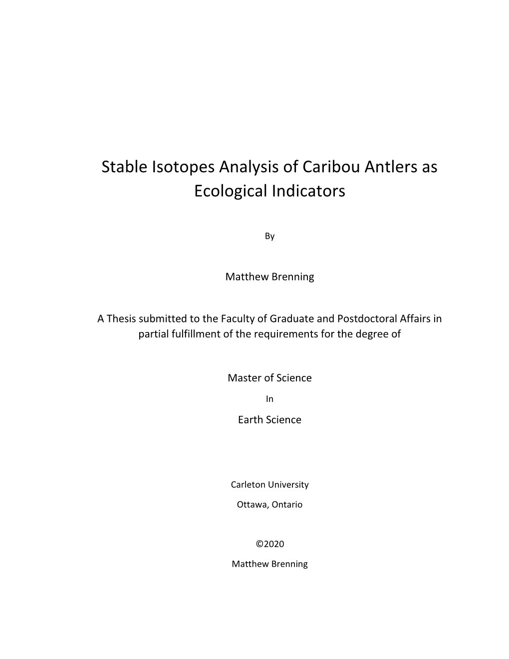 Stable Isotopes Analysis of Caribou Antlers As Ecological Indicators