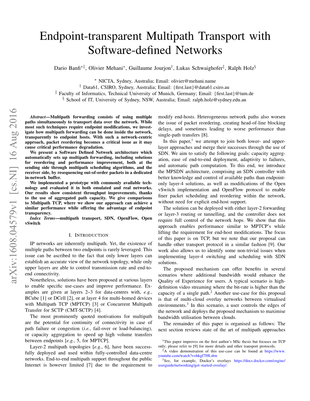 Endpoint-Transparent Multipath Transport with Software-Defined