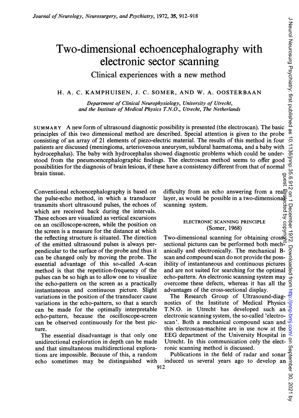 Two-Dimensional Echoencephalography with Electronic Sector Scanning Clinical Experiences with a New Method